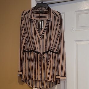 i jeans by Buffalo Tan Brown Notched Collar Long Sleeve Blouse